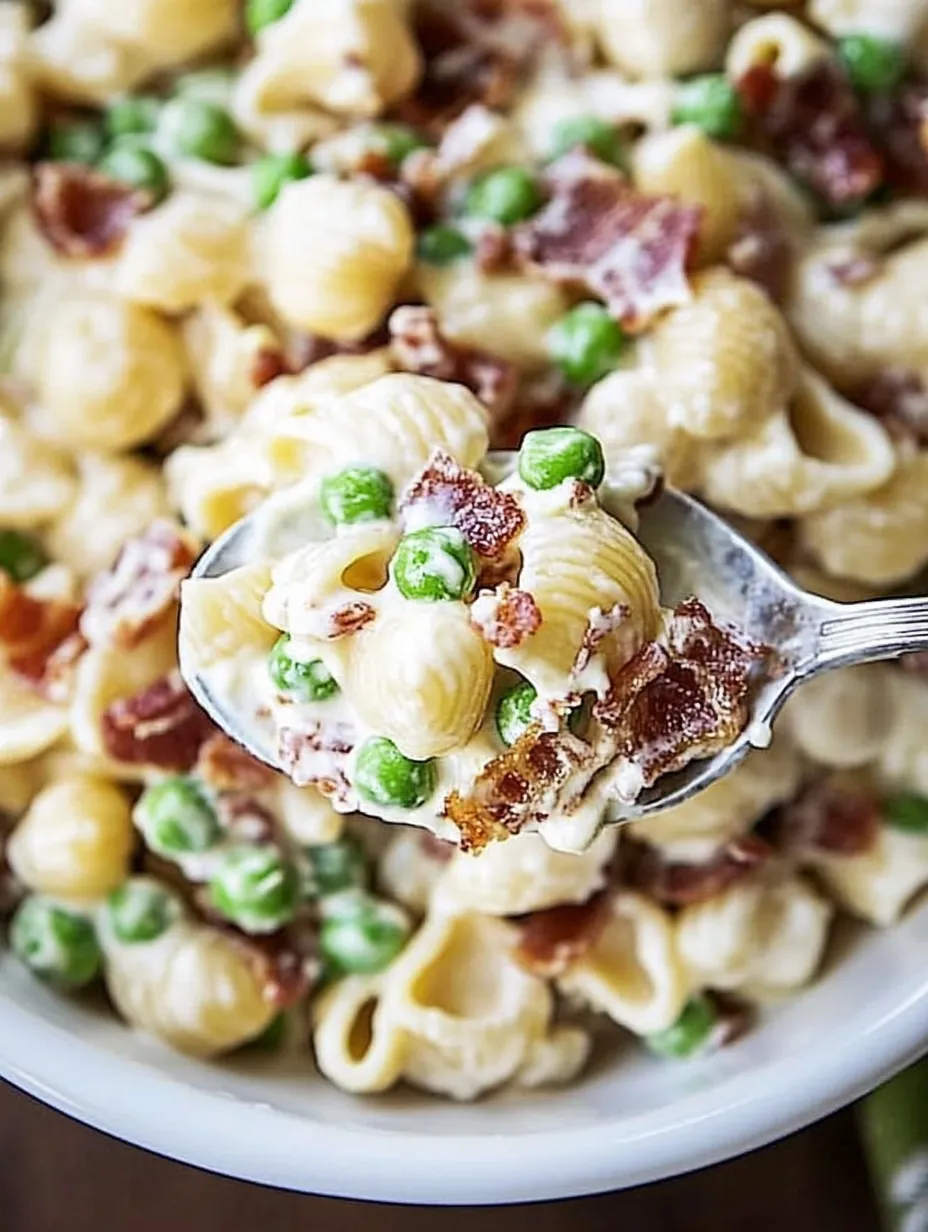 Ein Besteck mit Pasta und Bacon.