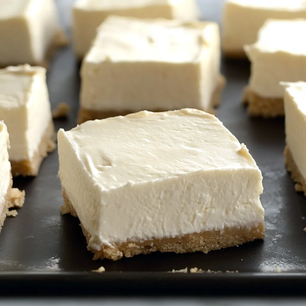 Eine Platte mit 12 No-Bake-Greek-Yogurt-Cheesecake-Squares.