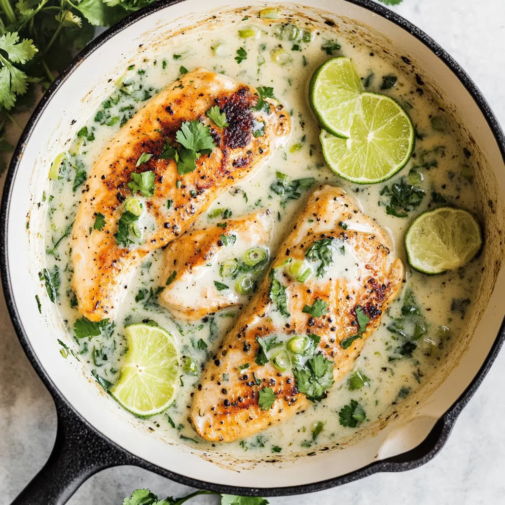 Ein Schalen mit Creamy Coconut Lime Chicken.