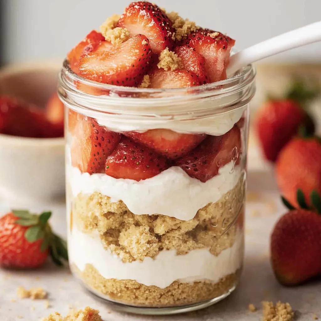 Eine Schüssel mit einer Mischung aus Strawberries, Cream und Walnusskerne.