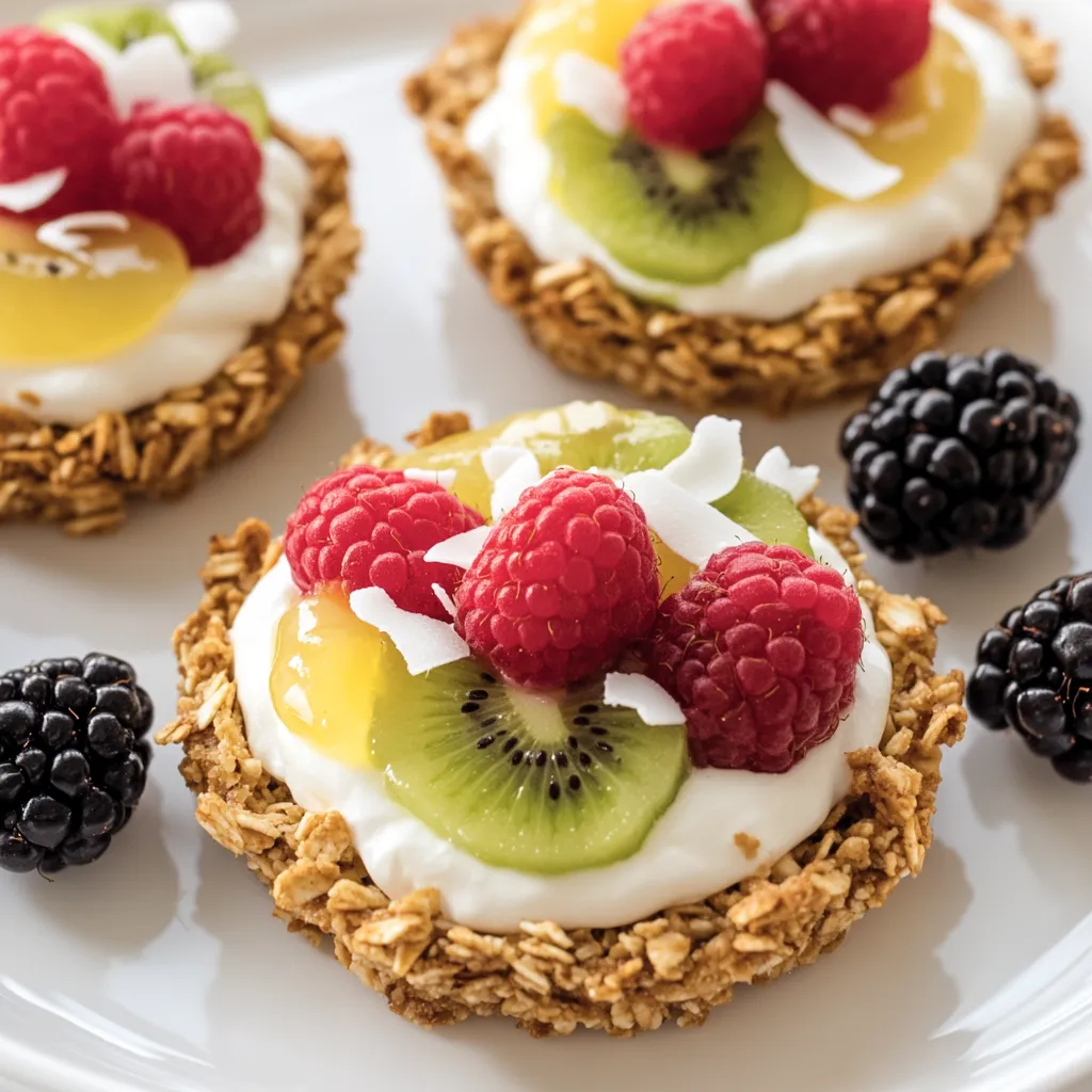 Ein Breakfast Fruit Tart mit Granola Crust.