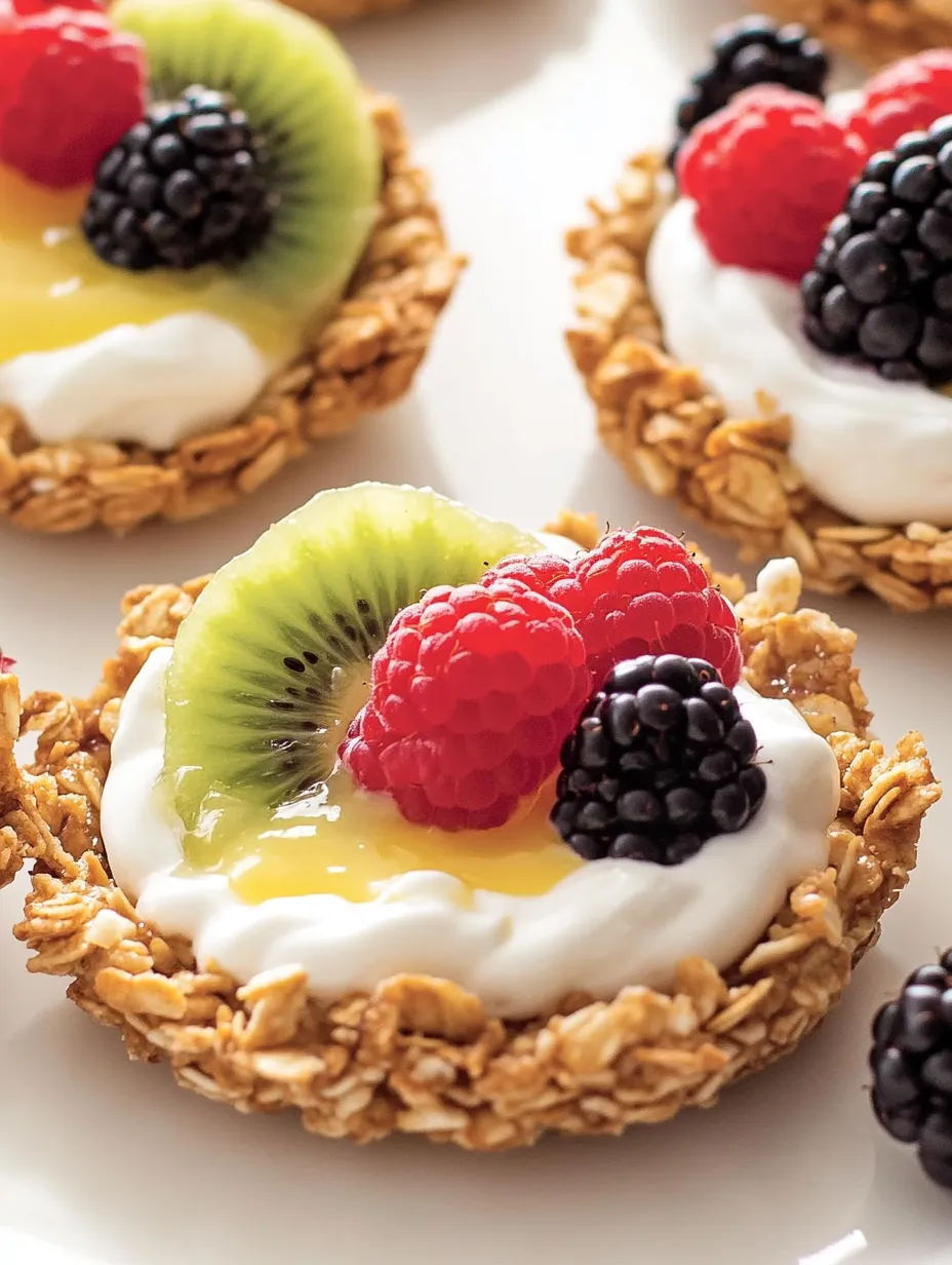 Ein Breakfast Fruit Tart mit Granola Crust.
