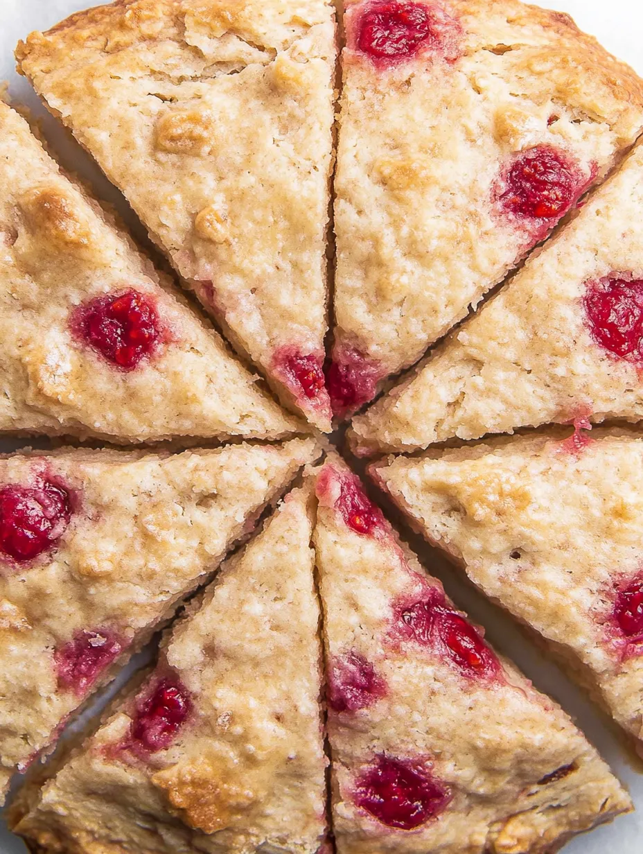 Ein Stück Raspberry Almond Scones auf einem Teller.