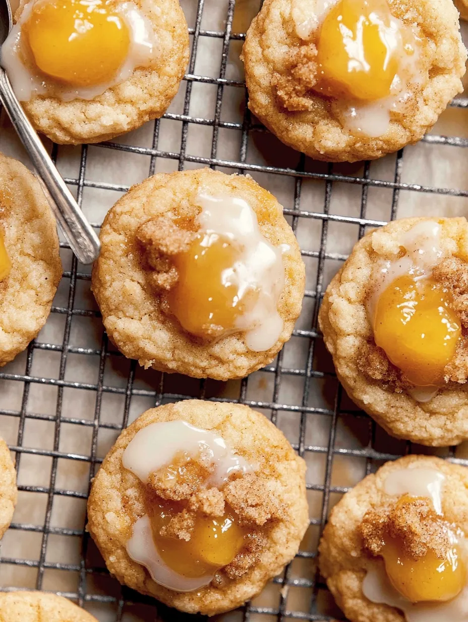 Eine Reihe von Peach Cobbler Cookies auf einem Teller.