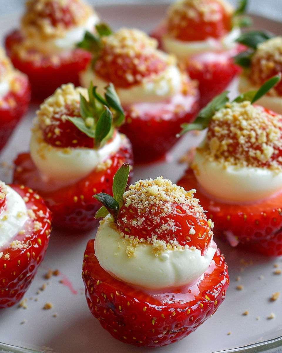A plate of strawberries with whipped cream on top.