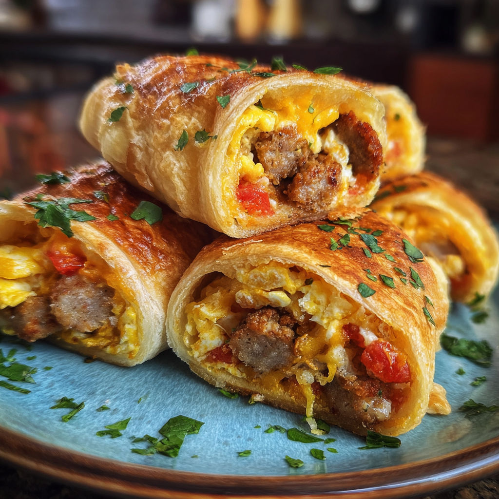 A plate of food with a sausage roll and a croissant.