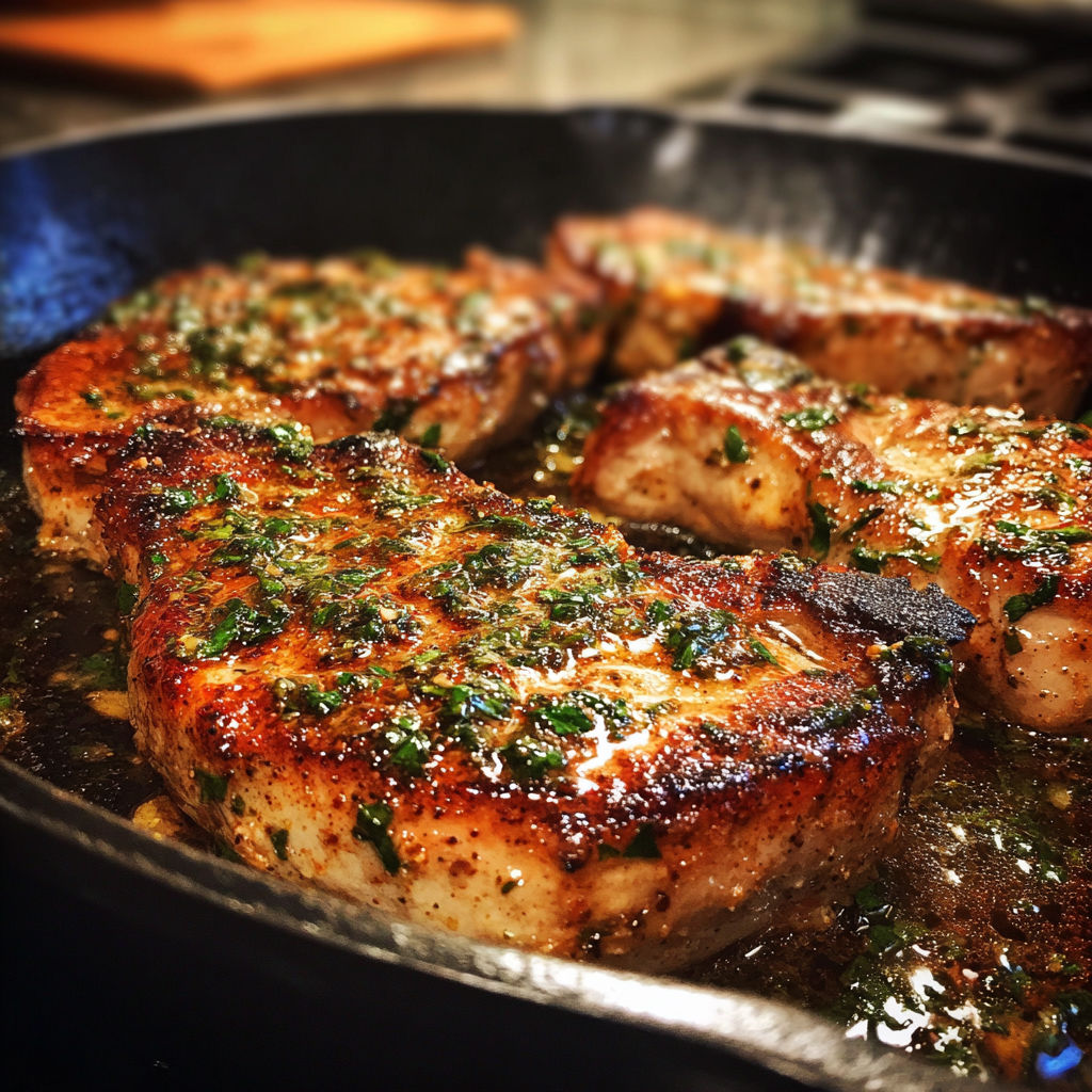 A pan of meat with a green sauce.