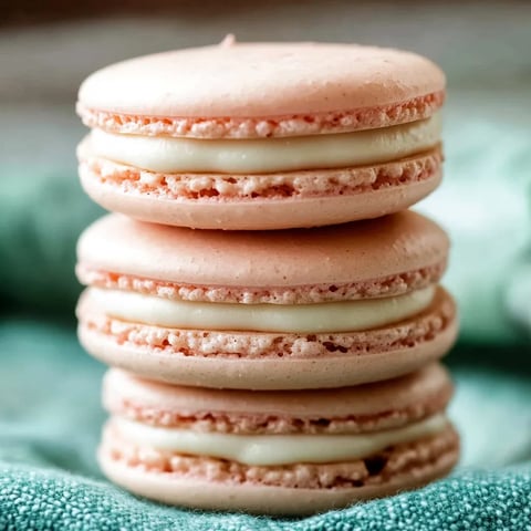 Eine Schicht von Pink- und Weißcreme auf einem Teller.
