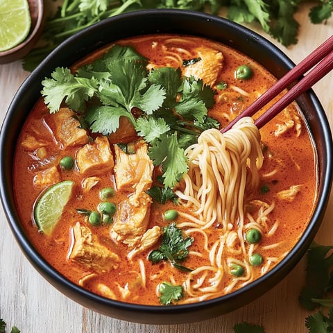 Ein schwarzes Bowl mit einer Thailändischen Rote-Curry-Nudel-Suppe rezepte.