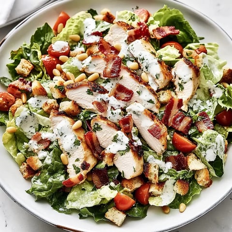 Ein großes Salatbeet mit Bacon, Tomaten, Nüssen und Lettuce.