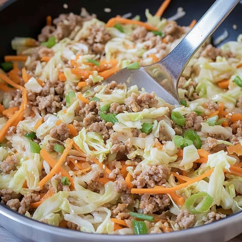 Ein Egg Roll in einem Topf mit verschiedenen Zutaten wie Kartoffeln, Zwiebeln, Rindfleisch, Sauerkraut und Koriander.