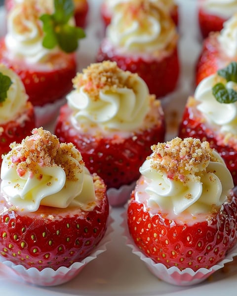 A plate of strawberries with whipped cream on top.