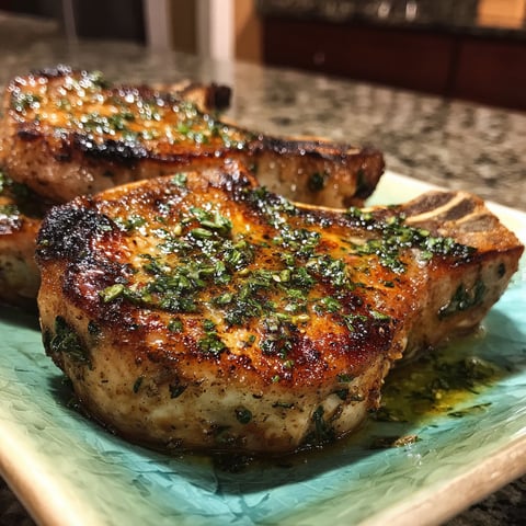 Garlic butter pan seared pork chops.
